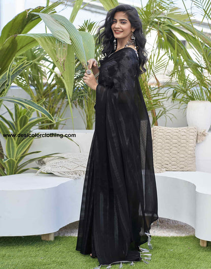 Black Chiffon Zari Plain Saree
