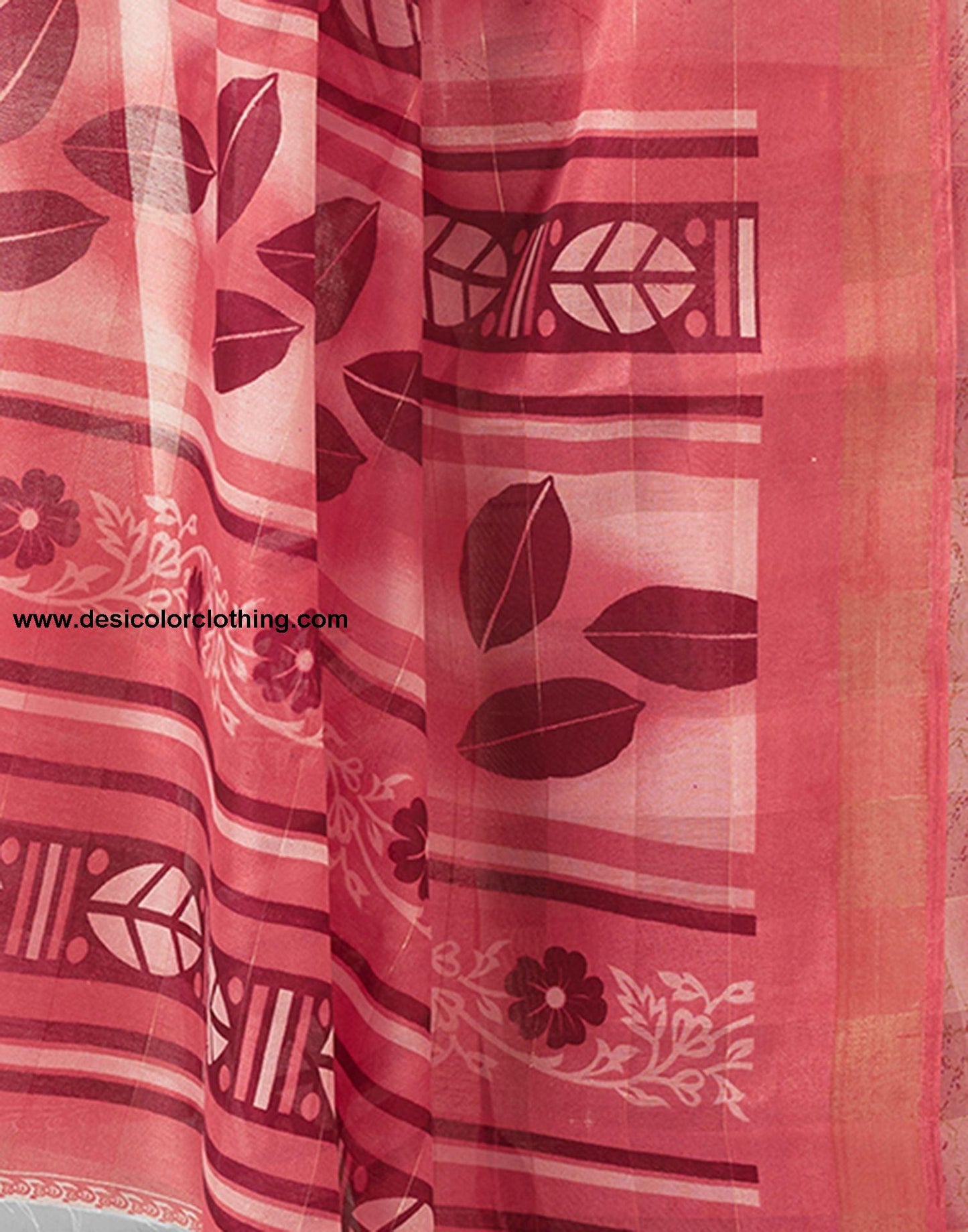 Rose Pink Printed Cotton Saree
