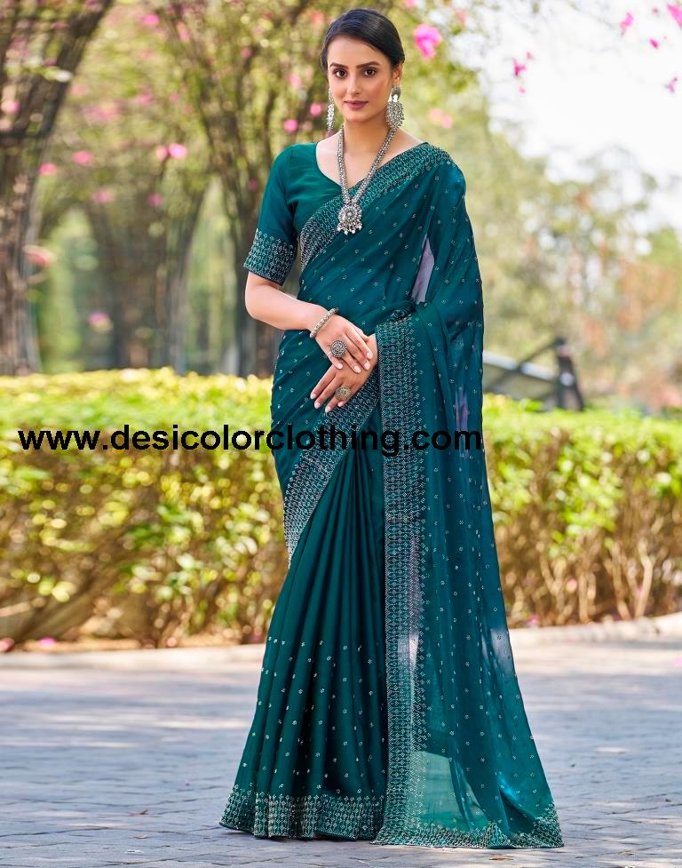 Rama Blue Georgette Plain Saree