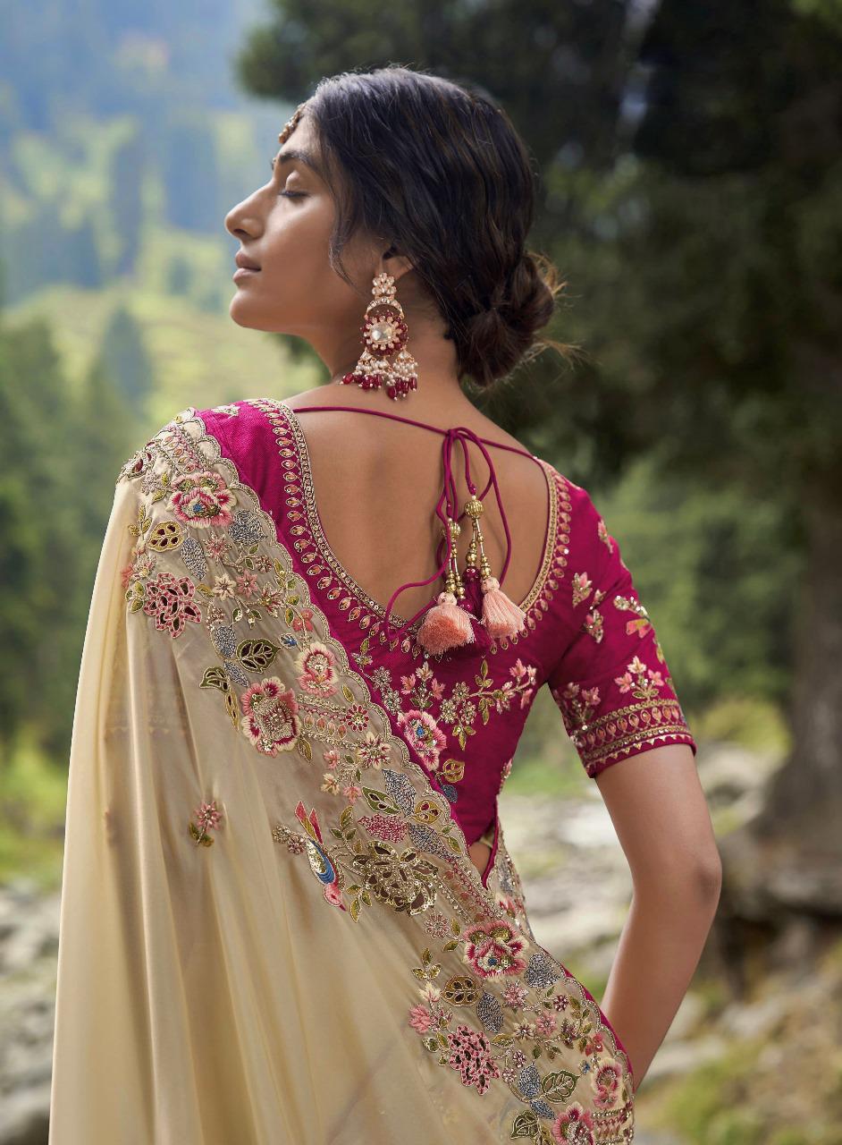 Product Image - Designer Wedding Saree in Soft Jimmy Chu Fabric with Embroidered Blouse