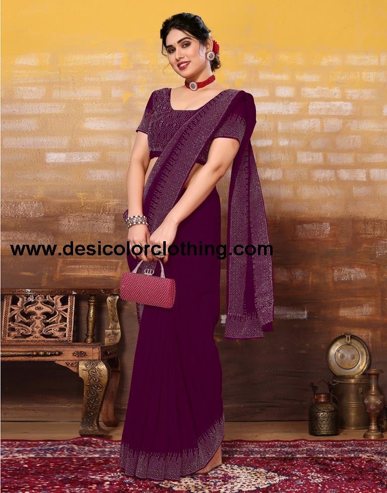 Wine Plain Georgette Saree