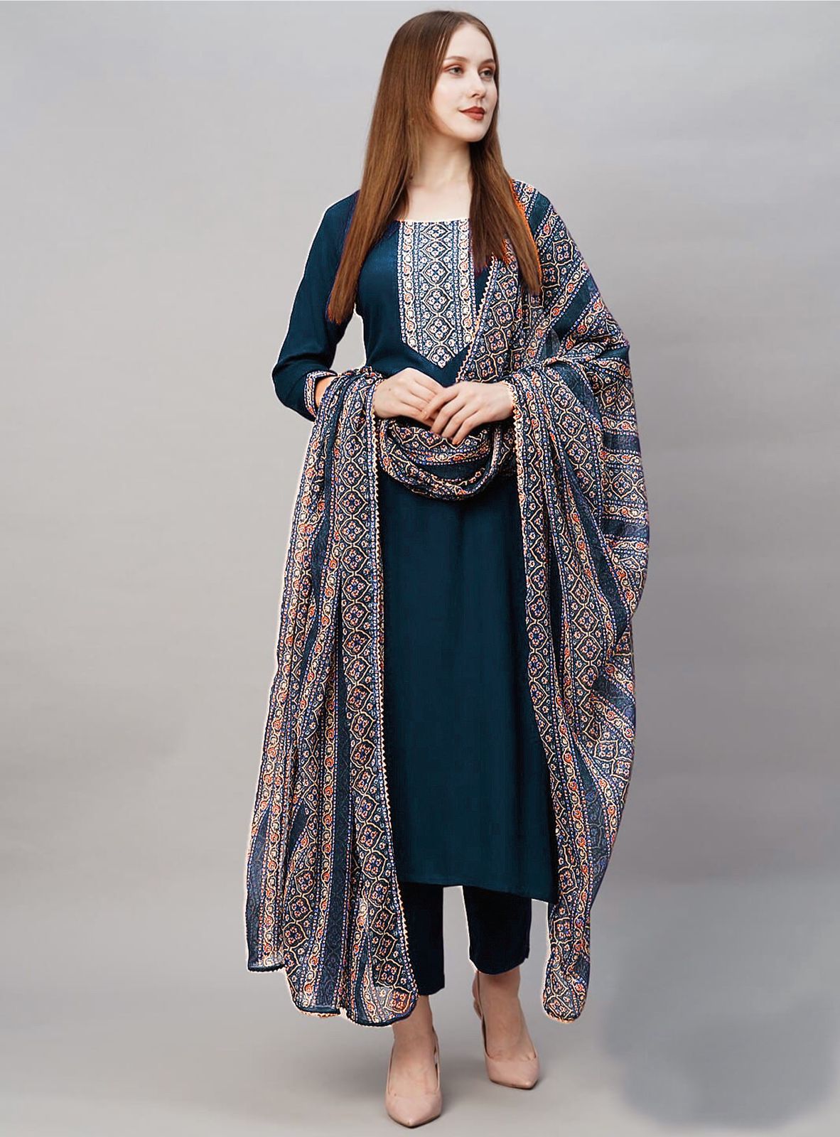 Product Image - Elegant Reyon Suit Set with Georgette Dupatta - Morni Creation