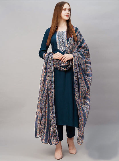 Product Image - Elegant Reyon Suit Set with Georgette Dupatta - Morni Creation