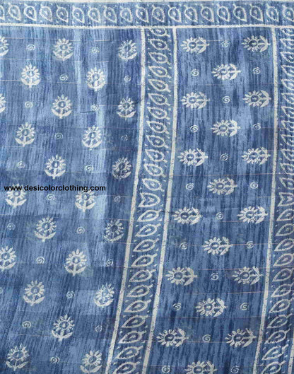 Blue Printed Cotton Saree