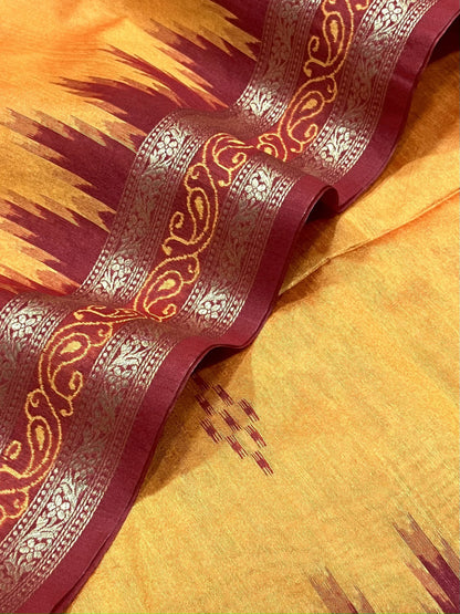 Product Image - Traditional Ikkat Temple Border Saree | Soft Tussar Silk