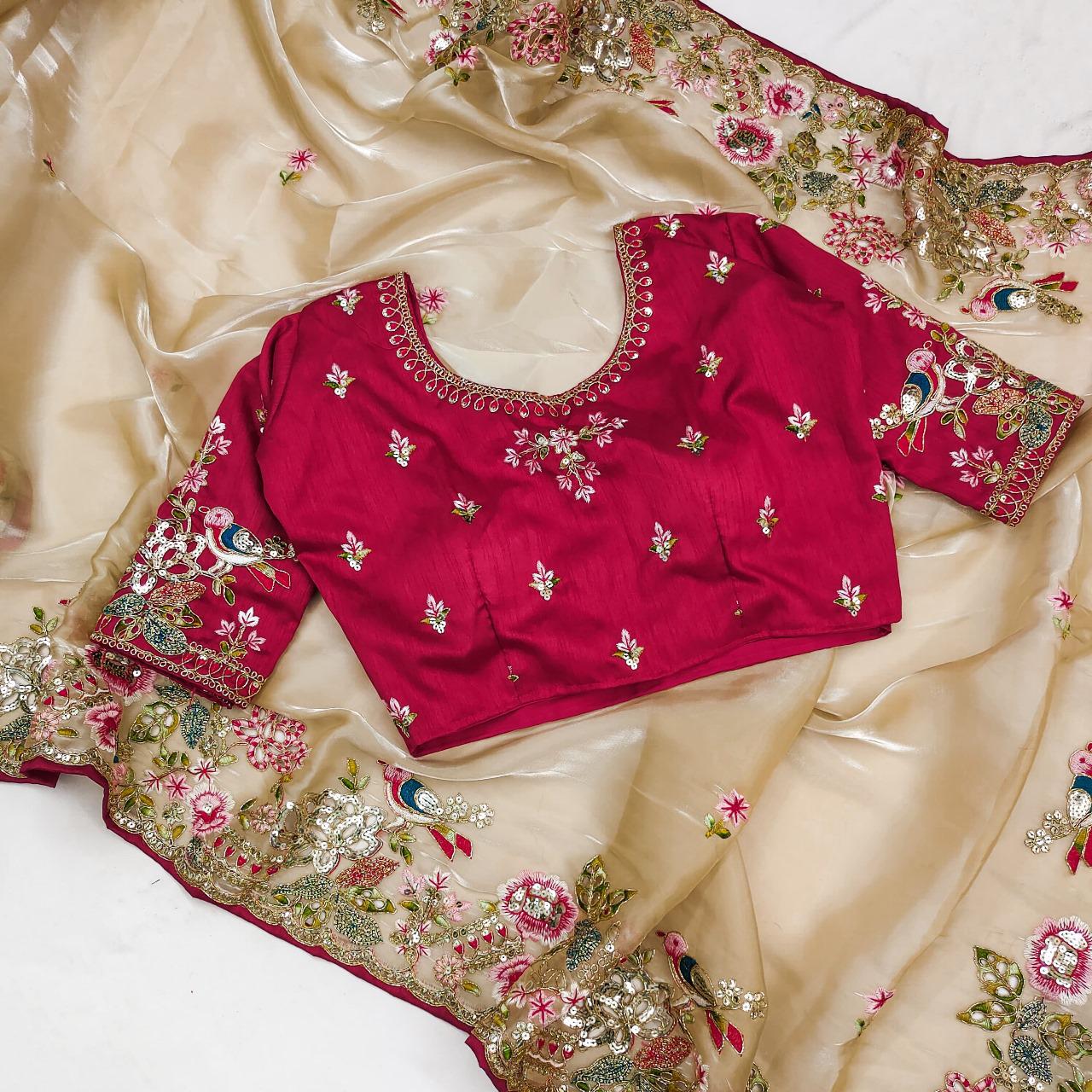 Product Image - Designer Wedding Saree in Soft Jimmy Chu Fabric with Embroidered Blouse