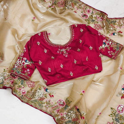 Product Image - Designer Wedding Saree in Soft Jimmy Chu Fabric with Embroidered Blouse
