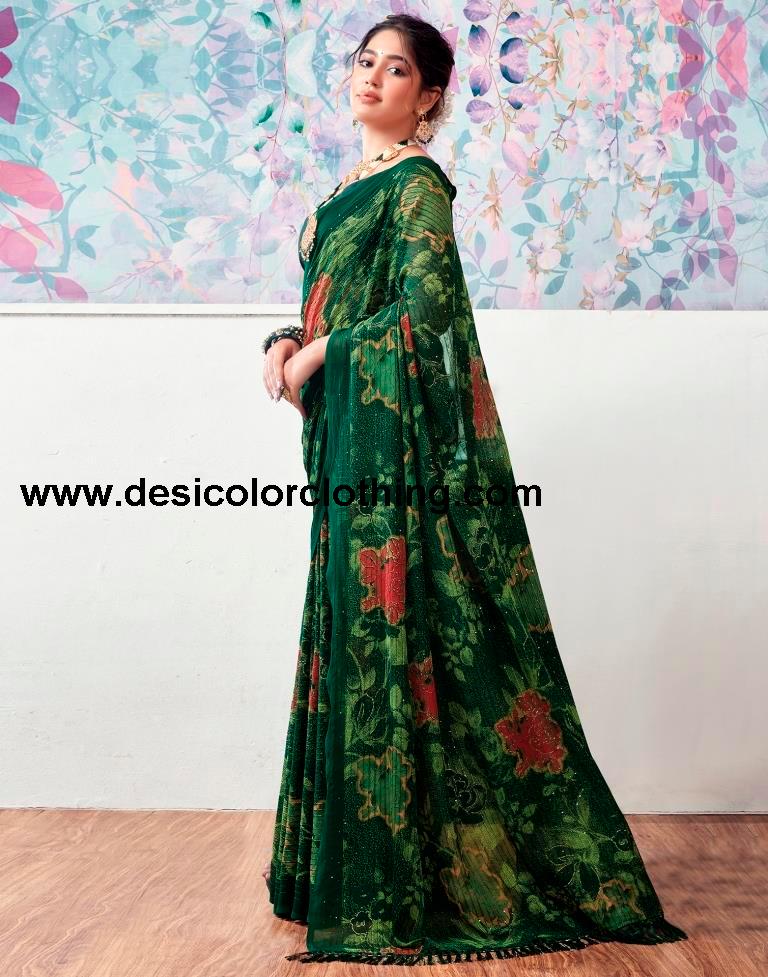 Dark Green Georgette Printed Sarees