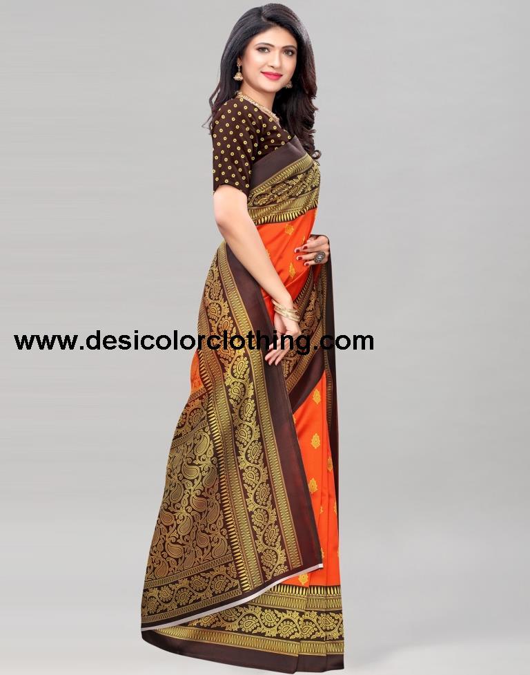 Orange Coloured Poly Silk Printed Partywear saree