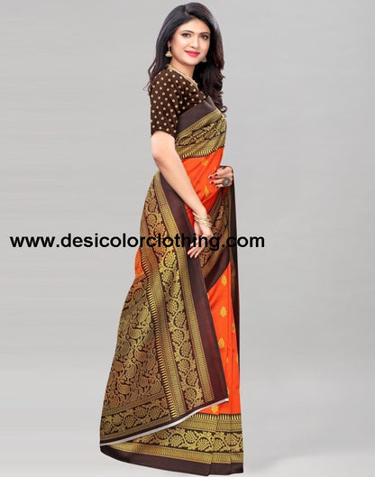 Orange Coloured Poly Silk Printed Partywear saree