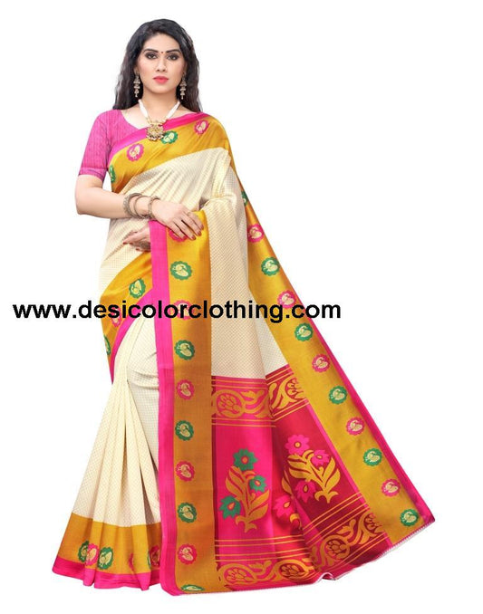 Cream Coloured Art Silk Printed Casual saree
