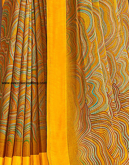 Yellow Printed Chiffon Saree
