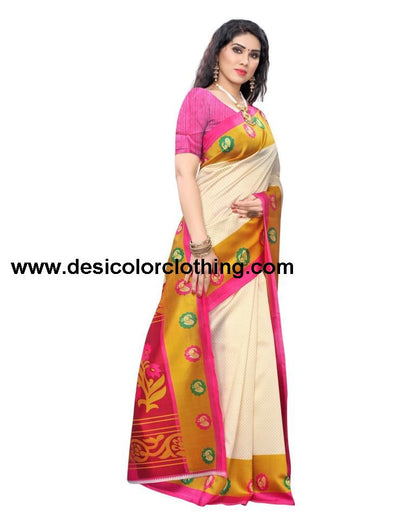 Cream Coloured Art Silk Printed Casual saree