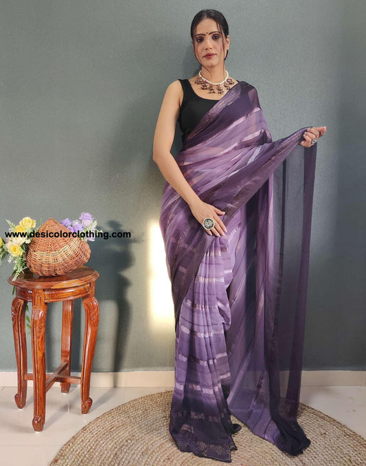 Dusty Lavender Weaving Georgette Pre-draped Saree
