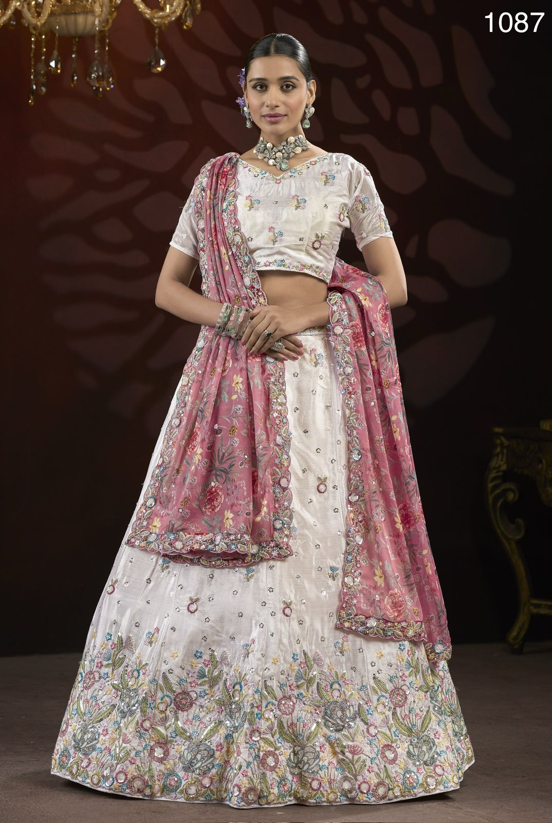 Product Image - Eye-Catchy Designer Embroidery Flower Pattern Lehenga Choli with Dupatta