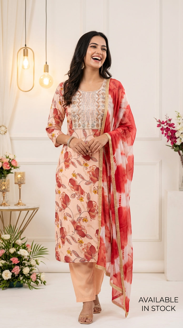 Simple Floral Party Wear Suits for Women | Elegant Ethnic Wear Online DesiColorClothing