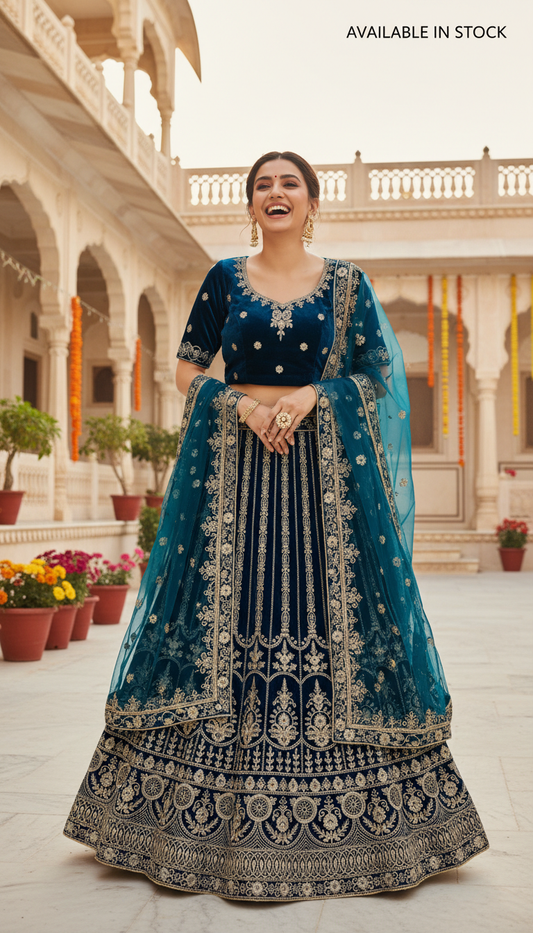 Designer Heavy Grand Velvet Lehengas | Luxury Bridal & Wedding Lehengas DesiColorClothing