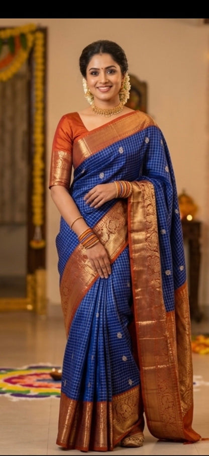 Elegant Gadwal Pattu Checks Silk Sarees DesiColorClothing