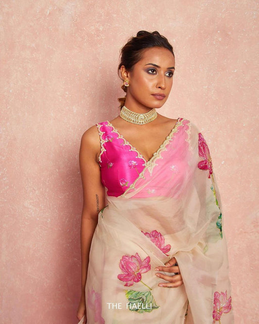Elegant Organza Floral Saree – Lightweight Beauty with Modern Grace