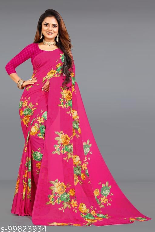 Elegant Floral Georgette Sarees - Graceful & Lightweight for Any Occasion DesiColorClothing