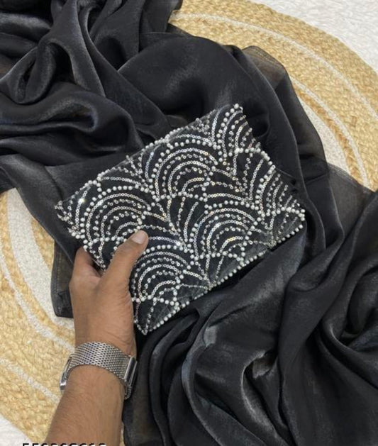 Black plain saree with designer blouse