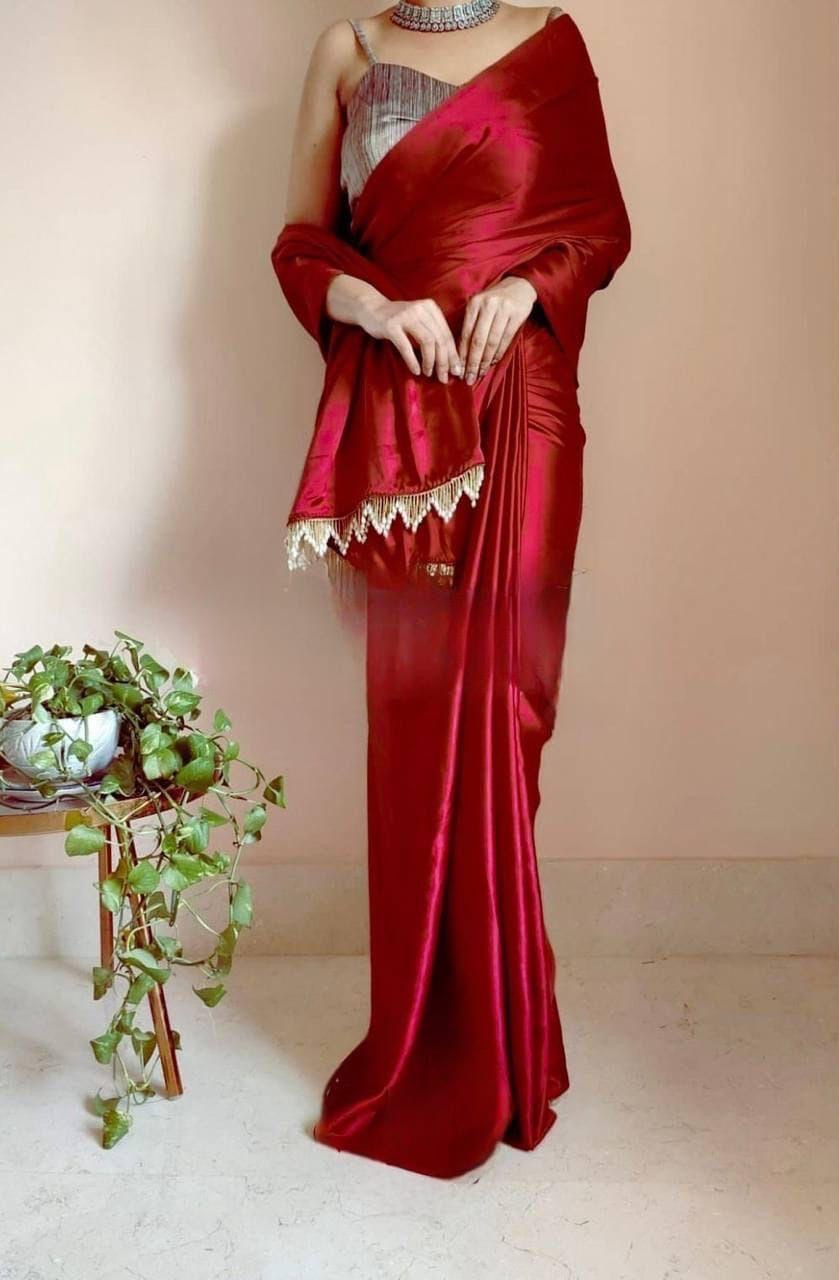 Satin Ready Made Sarees for Women | Pre-Stitched Designer Sarees Canada DesiColorClothing
