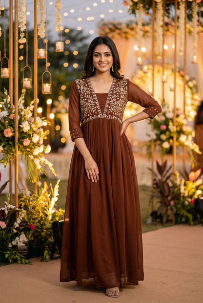 Heavy Designer Party Wear Georgette Gown with Dupatta DesiColorClothing