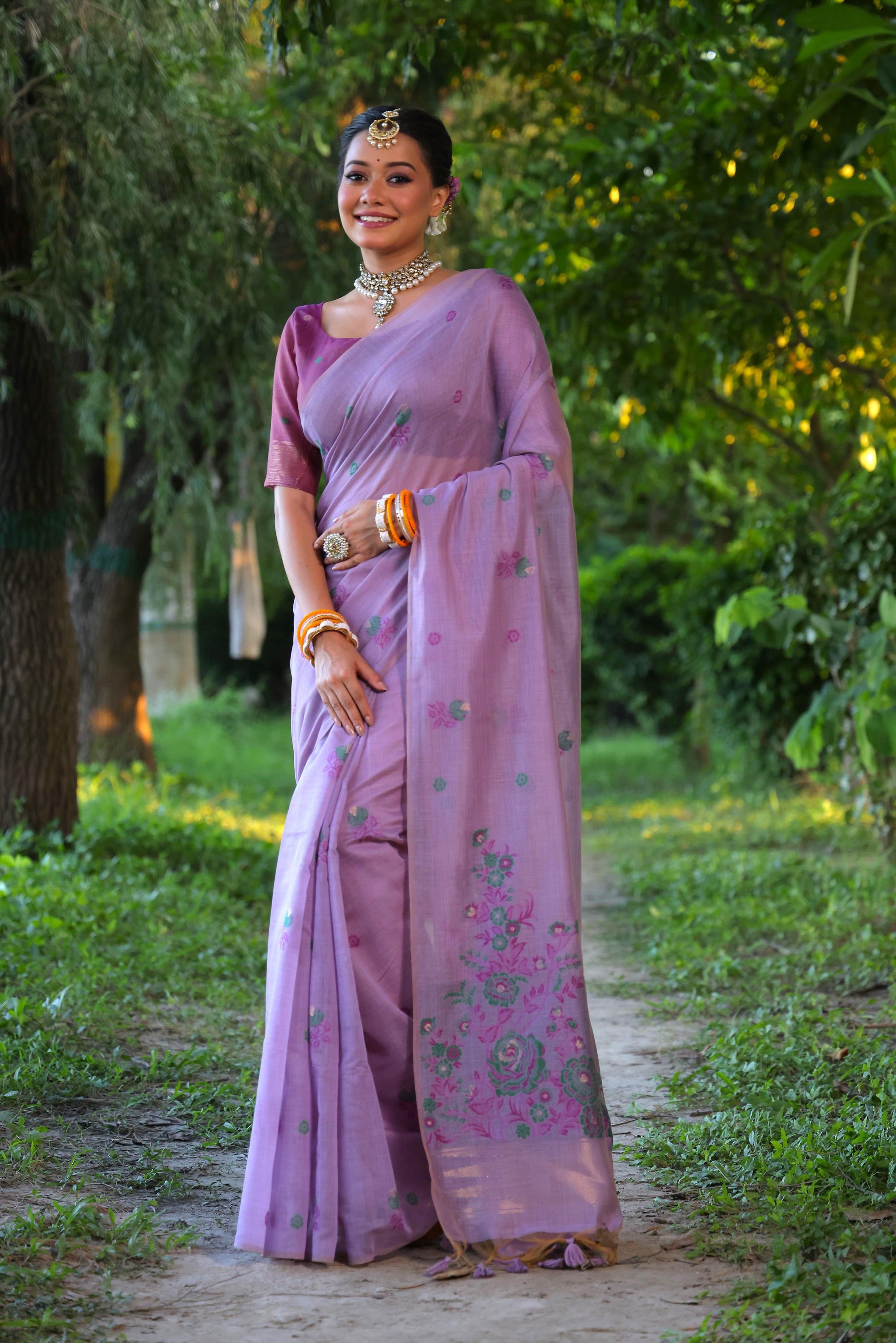 Product Image - Designer Muga Cotton Saree with Floral Weaving