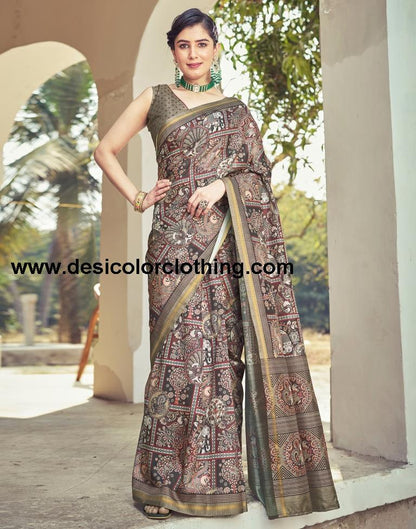 Brown Silk Printed Ready To Wear