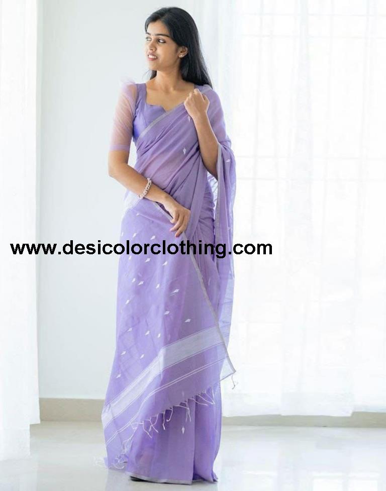 Lavender Cotton Weaving Saree