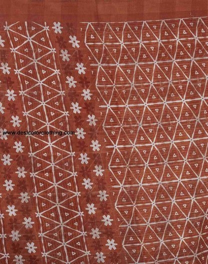 Rust Cotton Printed Saree