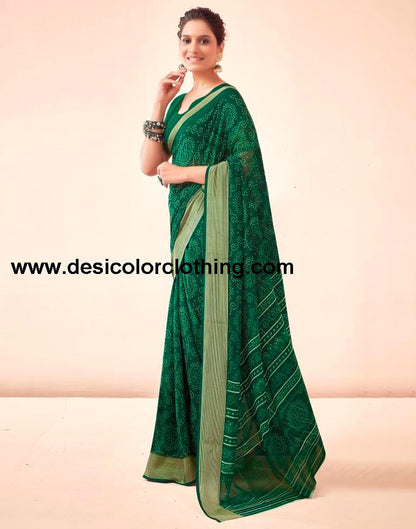 Bottle Green Georgette Bandhani Sarees