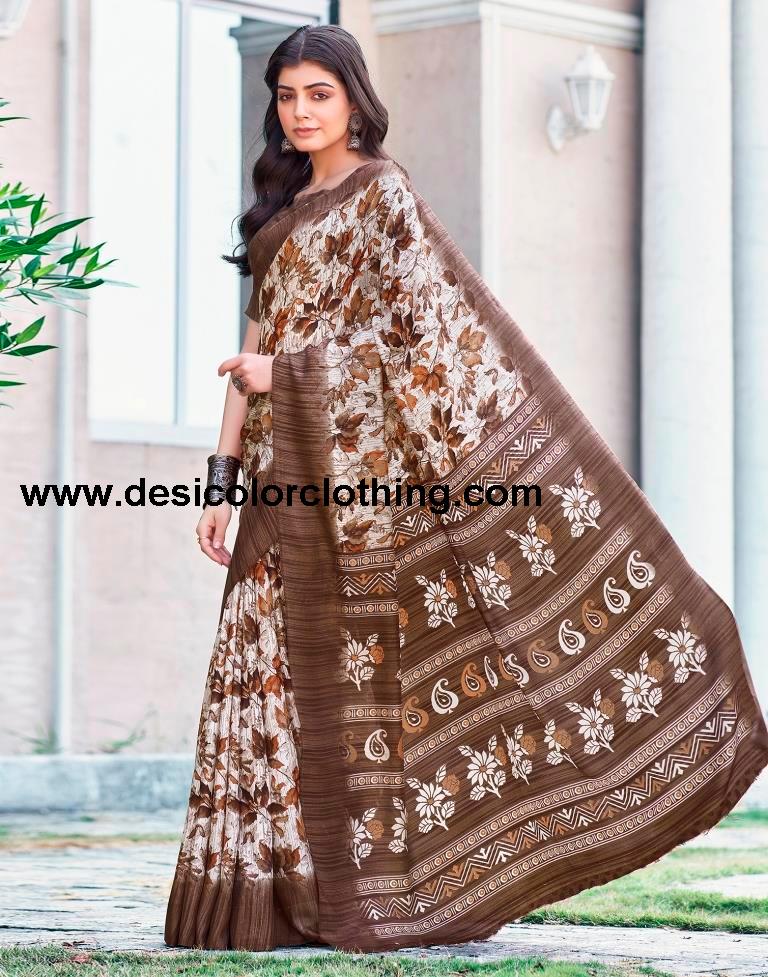 White Silk Printed Sarees