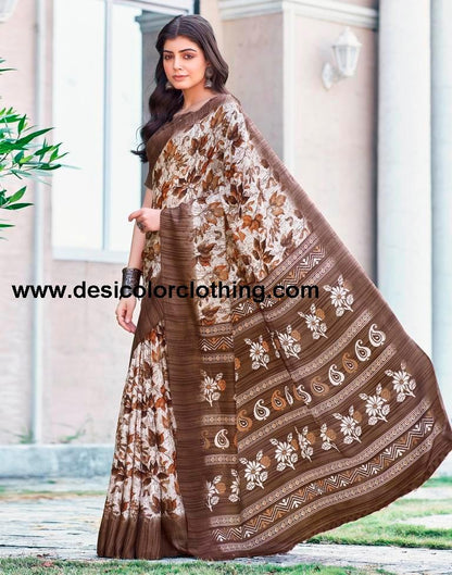 White Silk Printed Sarees