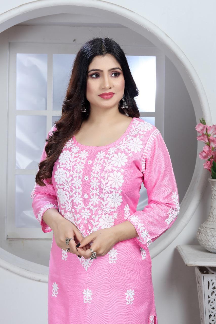Product Image - Designer Chikankari Rayon Kurti and Pant Set | Ethnic Wear
