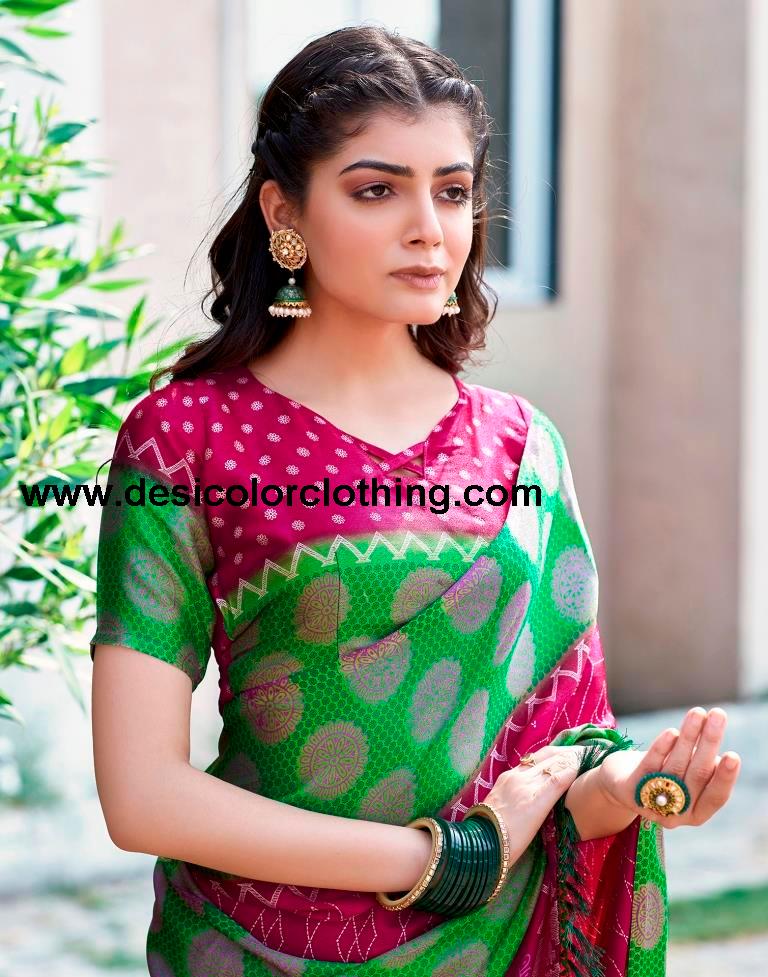 Rani Pink Cotton Printed Sarees