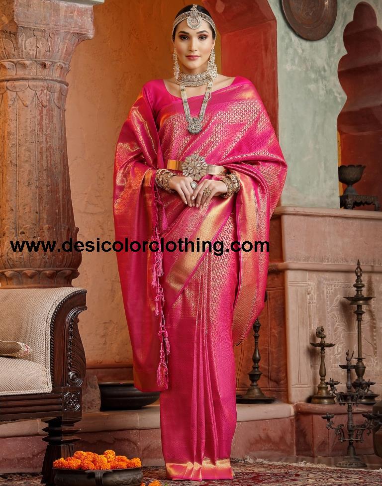 Rani Pink Banarasi Silk Weaving Saree