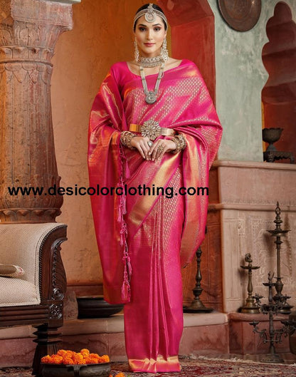 Rani Pink Banarasi Silk Weaving Saree