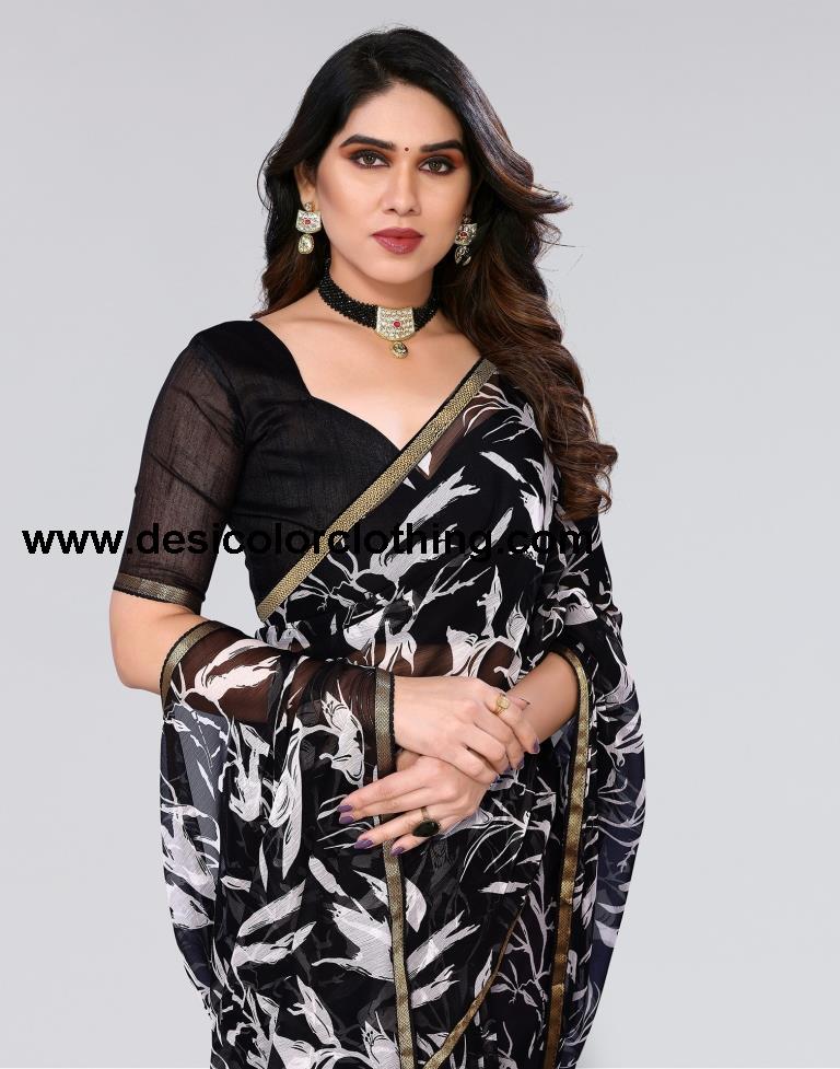 Black Printed Chiffon Saree
