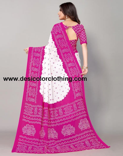 Pink And White Bandhani Printed Saree