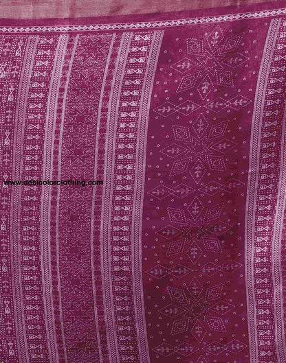 Wine Cotton Printed Saree
