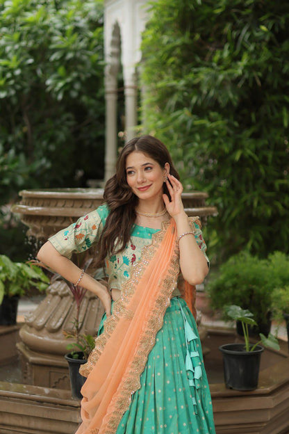 Product Image - Designer Cosmos Jacquard Lehenga Choli with Dupatta - Elegant Festive & Wedding Attire