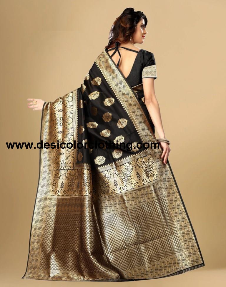 Black Jacquard Banarasi Silk Saree