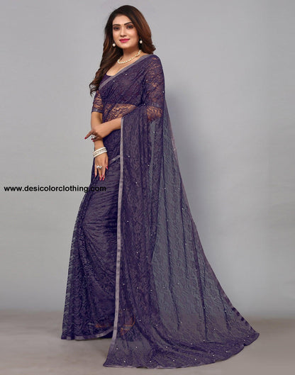 Purple Net Lace Saree
