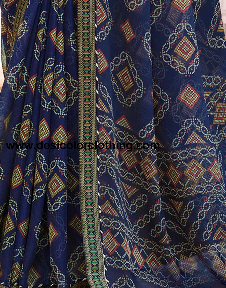 Royal Blue Chiffon Bandhani Saree