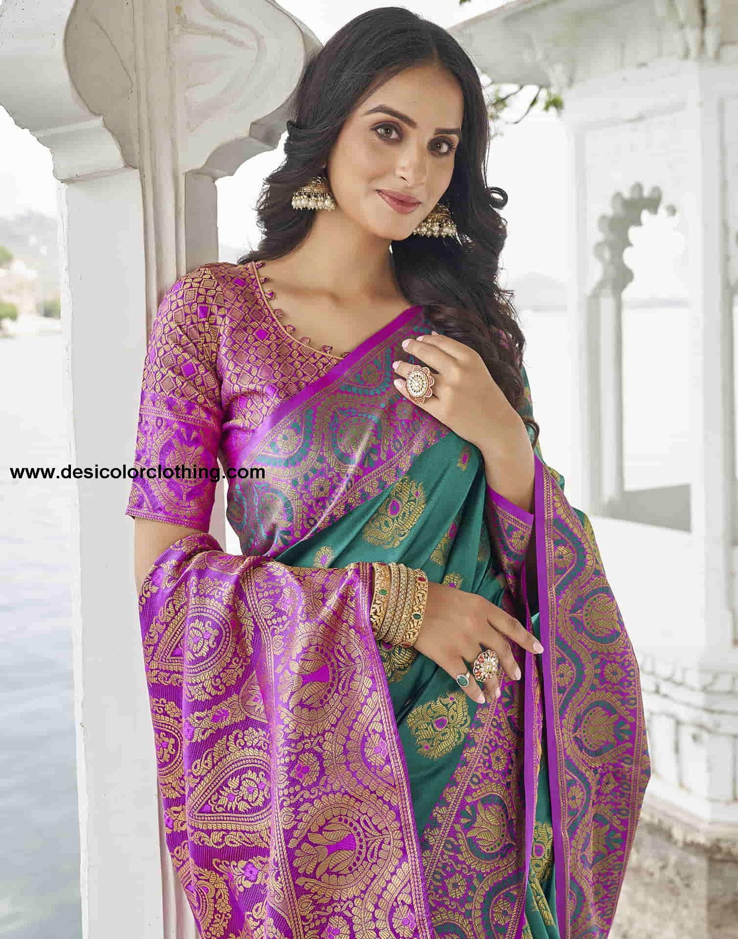 Teal Green Silk Woven Banarasi Saree