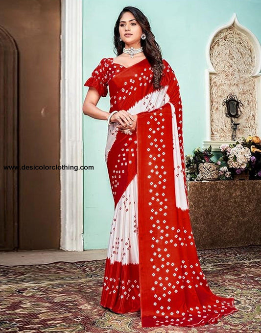 Red Printed Chiffon Saree