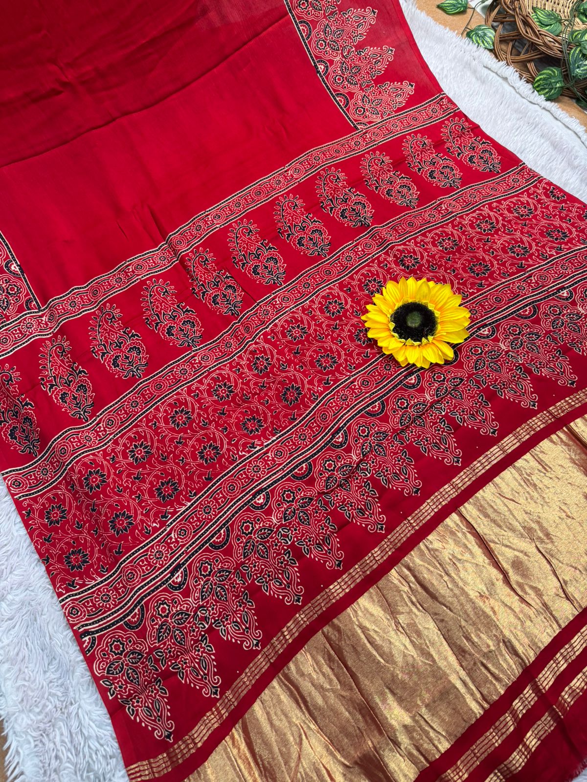 Product Image - AJRAKH Pure Gajji Bandhej Silk Saree - Ethnic Elegance