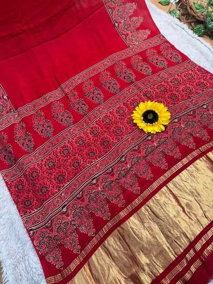Product Image - AJRAKH Pure Gajji Bandhej Silk Saree - Ethnic Elegance