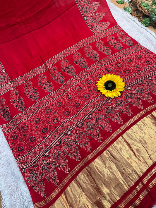 Product Image - AJRAKH Pure Gajji Bandhej Silk Saree - Ethnic Elegance